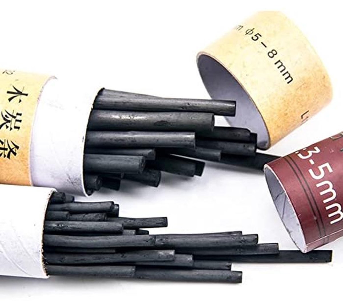 Wijnstok Houtskool Sticks voor Tekenen en Schetsen - 50 Stuks, Diverse Maten 3-8 mm