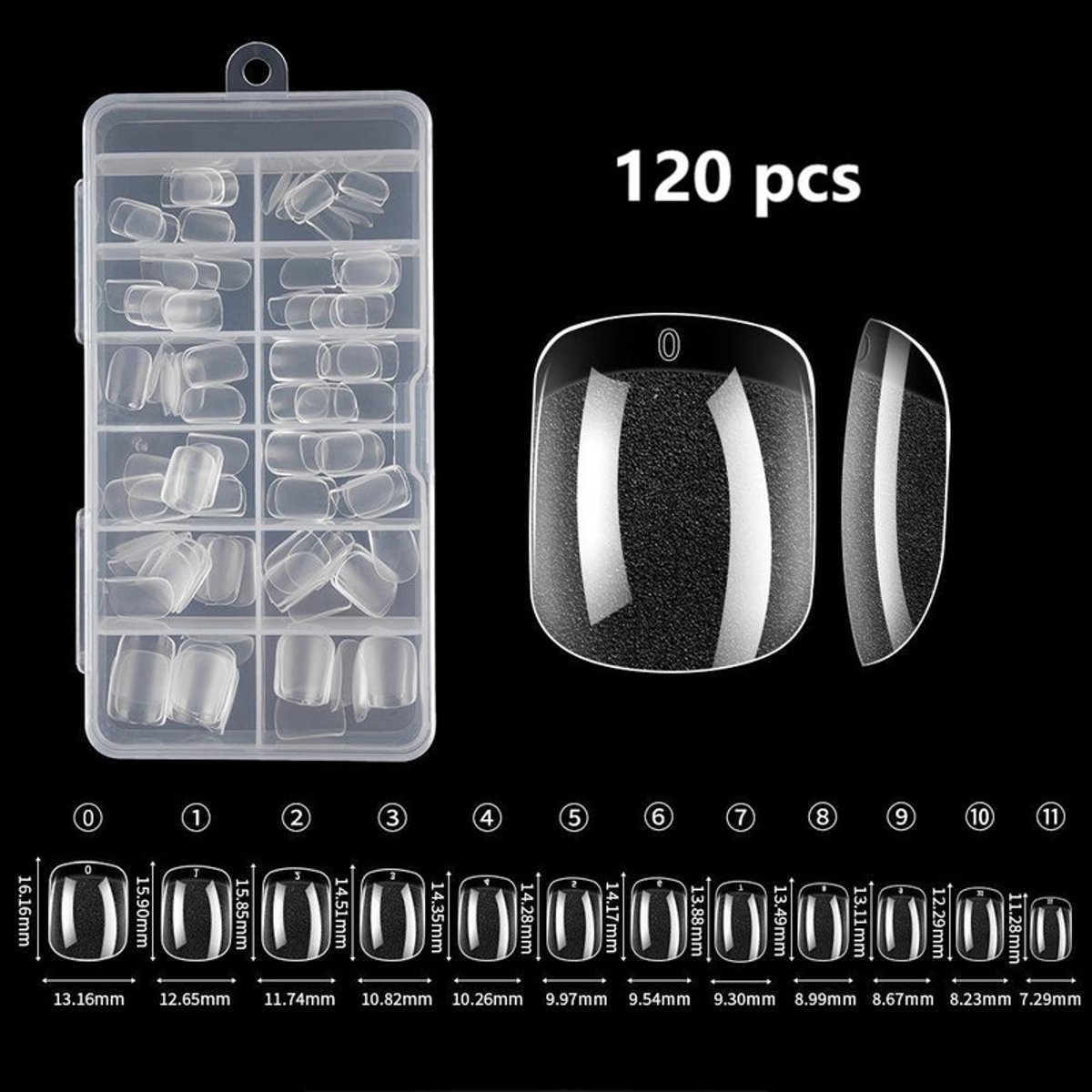 120 stuks nail art-tabletten, 12 maten kant-en-klare gelnagelcapsules voor doe-het-zelf-thuissalon,Kort vierkant rond