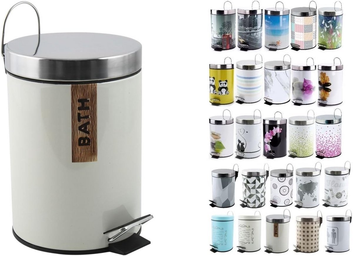 Kleine Witte Metalen Prullenbak 3 Liter voor Badkamer of Keuken
