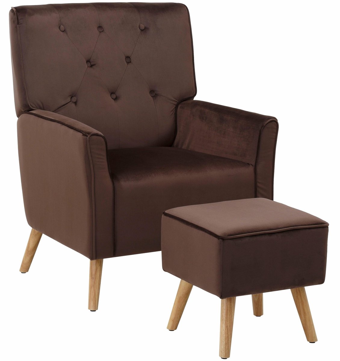 Michigan-Fauteuil met kruk in fluweelbruin