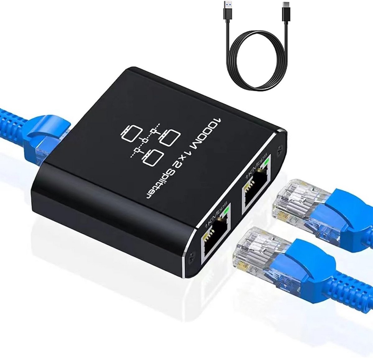 Ethernet Splitter 2-Poorts Gigabit LAN Switch 1000 Mbit/s voor Router en Netwerkapparatuur