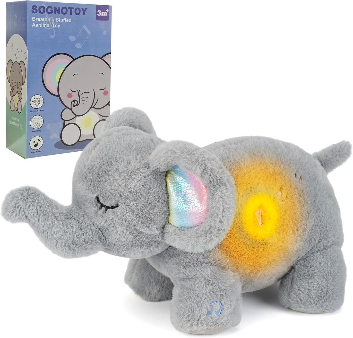 Knuffel Olifant met Witte Ruis en Muziek voor Baby Slaapcomfort en Kalmering