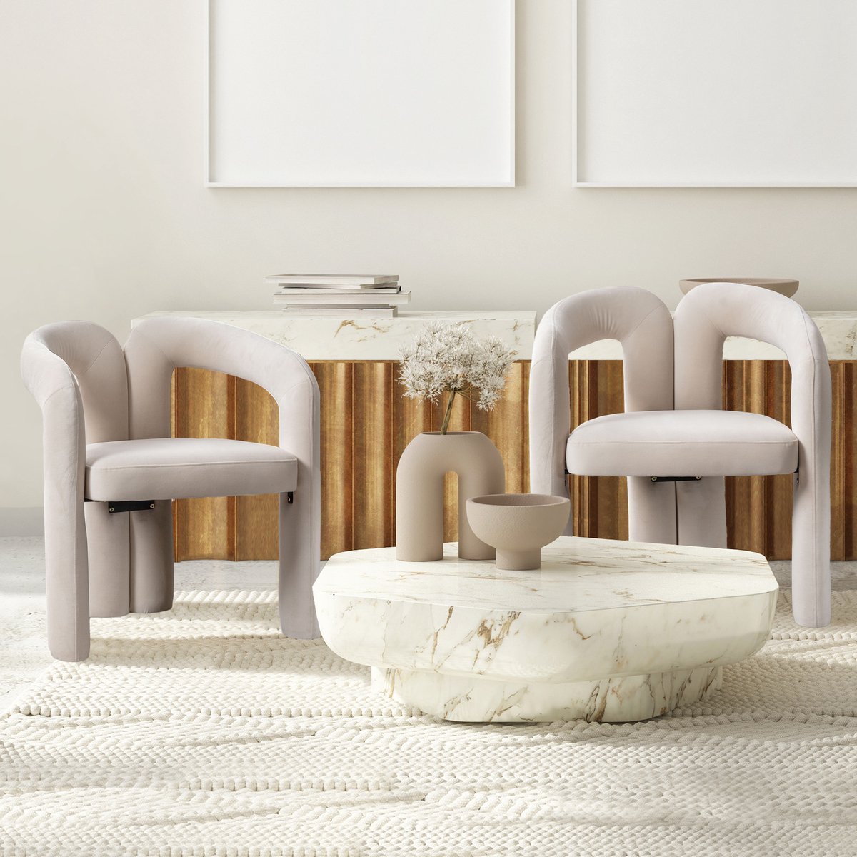 HAUSS SPOLE Eetkamerstoel – Barrel Model – Kuipstoel – Set van 2 – Comfortabel met Zachte Schuimvulling – voor Eetkamer en Woonkamer – Velvet Beige
