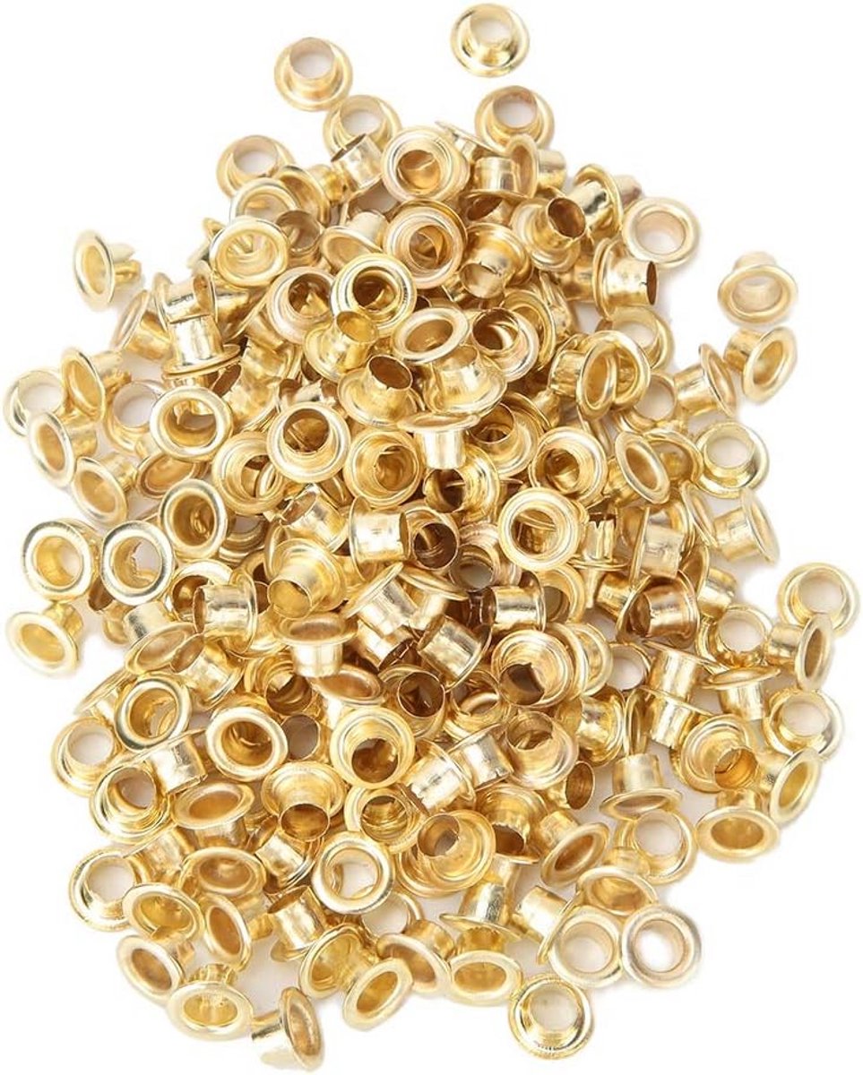 250 Sets Metalen Oogjes 4mm Goudkleurig - Rond Oorijzeren voor Kleding, Schoenreparatie, Knutselwerk en Papier