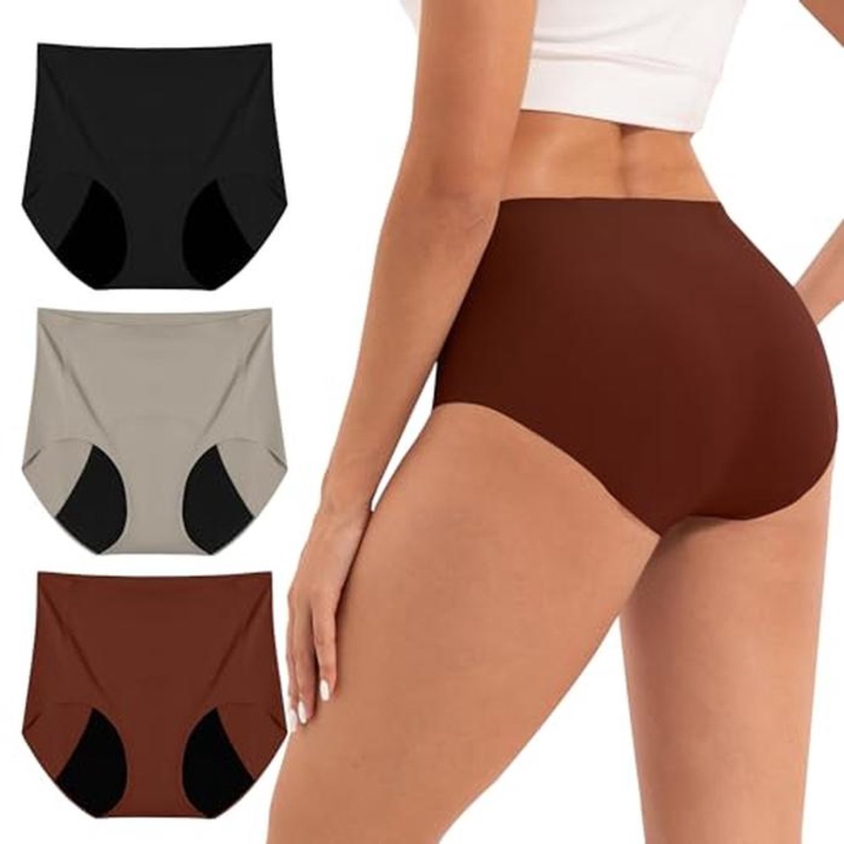 Menstruatie-ondergoed voor lichte bloeding - Naadloos en hoge taille - 3 stuks