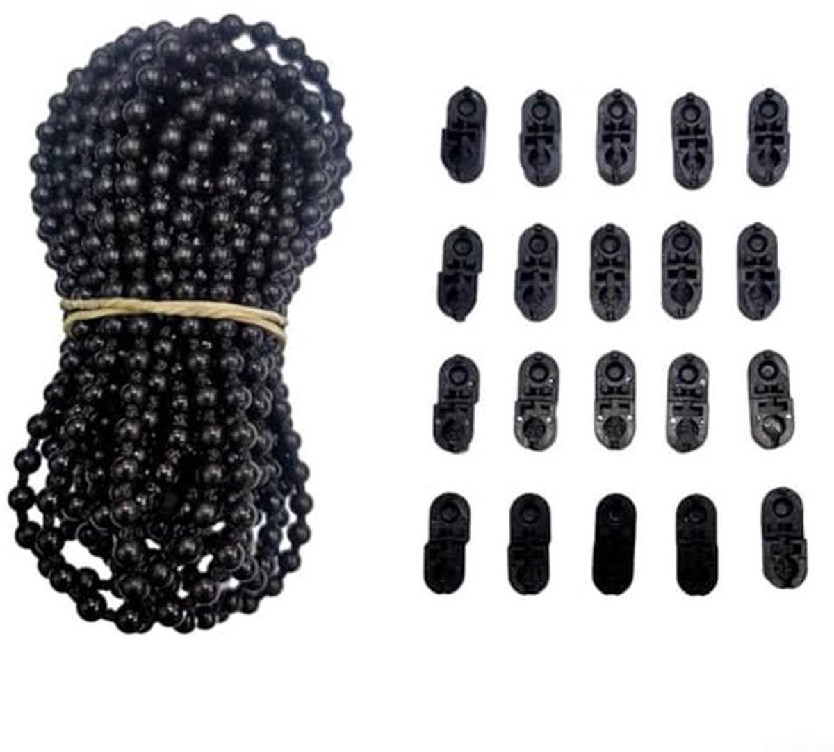 Kunststof rolgordijn ketting met connectoren, 10m, zwart