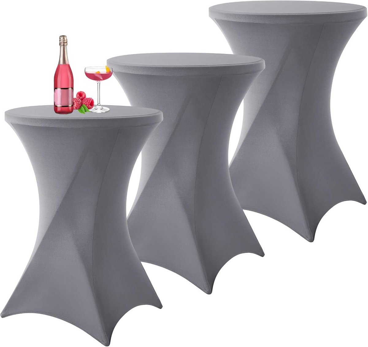Set van 3 Stretch Tafelhoes voor Bistrotafels Rond Ø 80-85 cm - Lichte Grijs Spandex - Stretchy en Kreukvrij