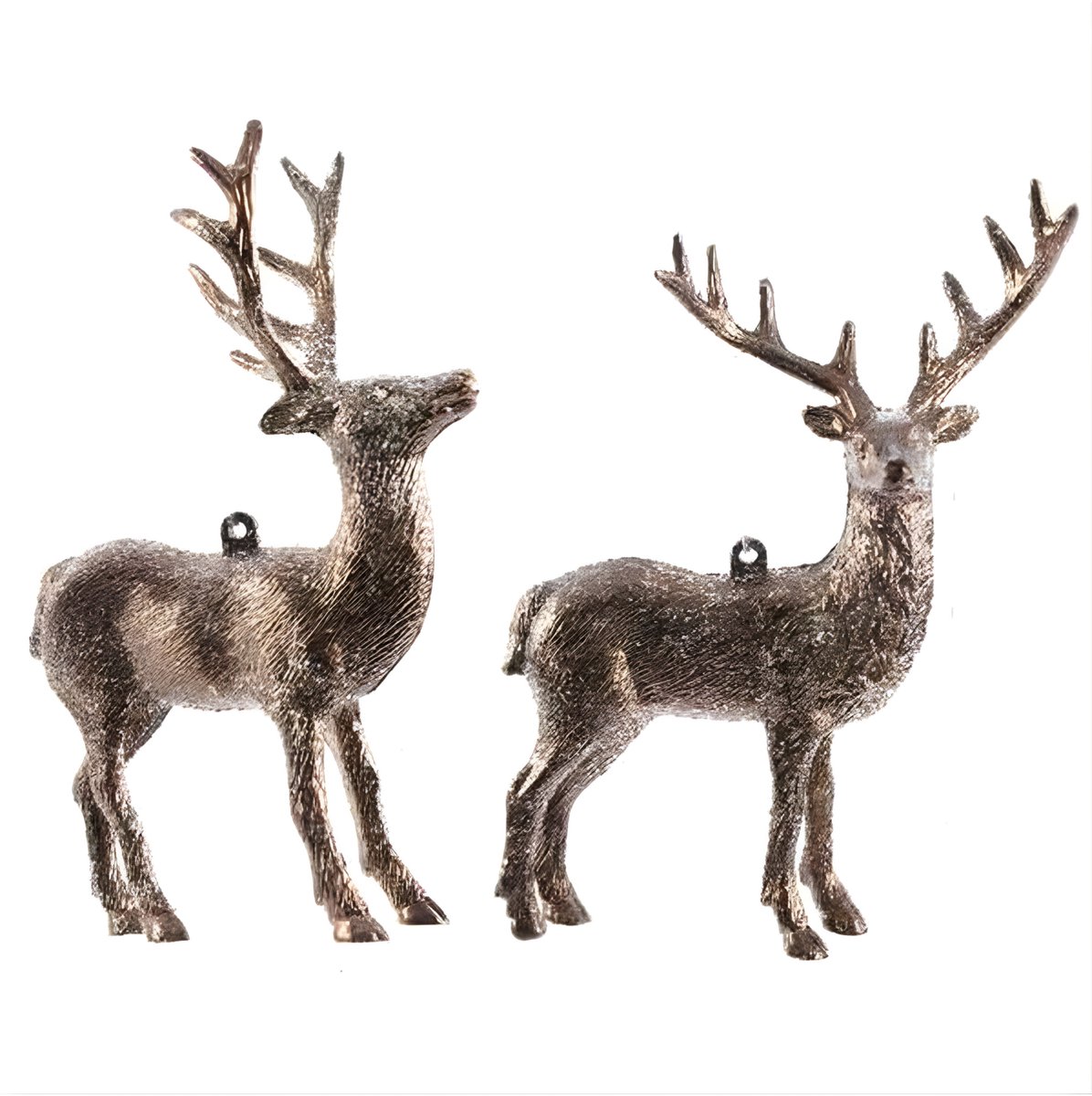 Decoris 1x Kersthangers figuurtjes hertje met glitters koperbruin 14 cm - Herten dieren thema kerstboomhangers