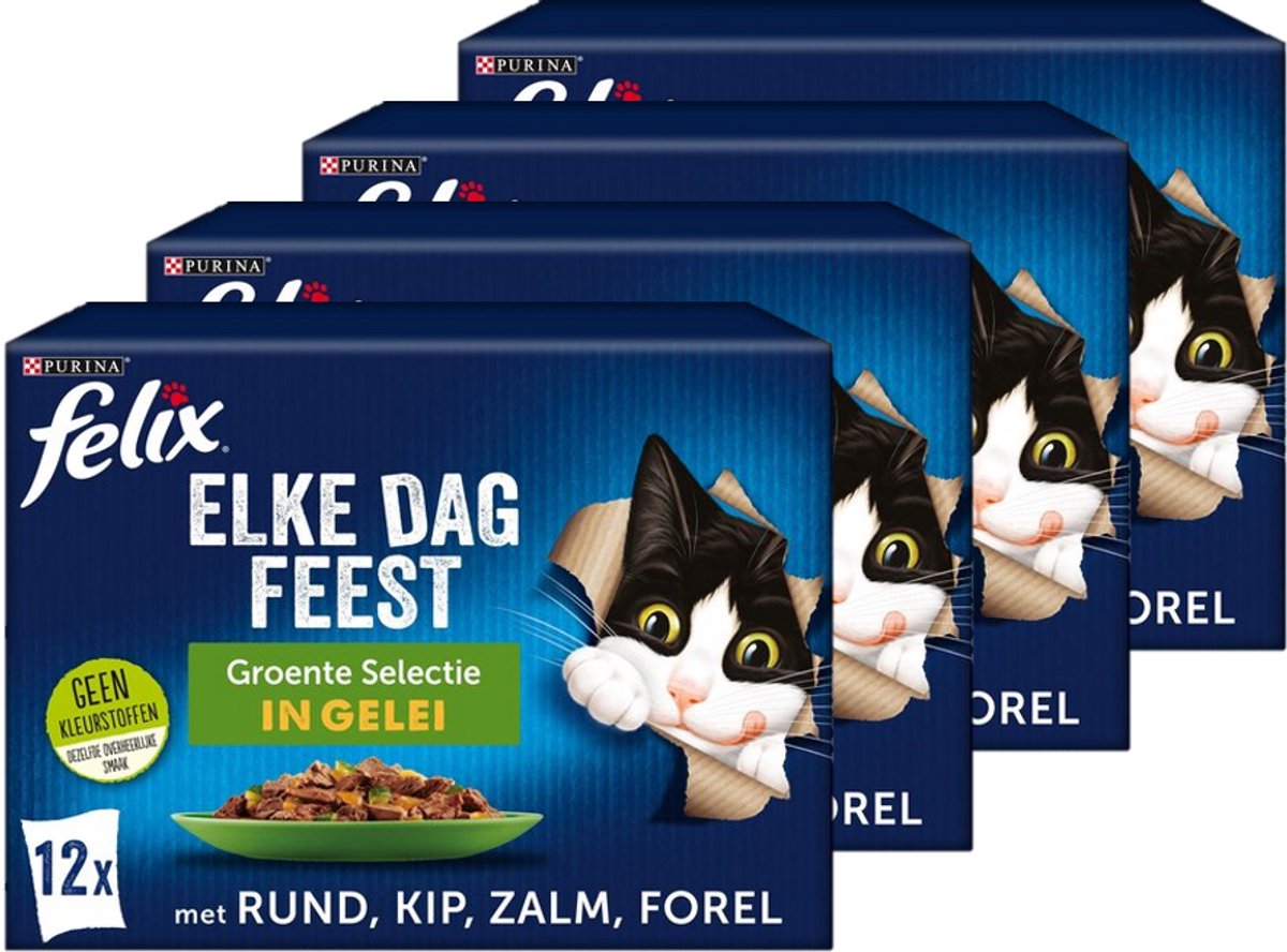 Felix Elke Dag Feest Groente Selectie in Gelei - Katten natvoer - 48 x 85g