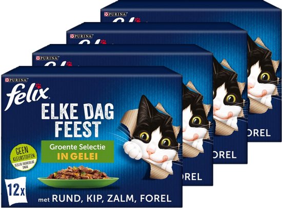 Felix Elke Dag Feest in Gelei - Kattenvoer Natvoer - Groente Selectie - 48 x 85 g