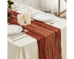 Romantische tafelloper, 90 x 300 cm, gemaakt van rustieke tule, geschikt voor bruiloften, bogen, themafeesten en verjaardagsfeestjes,Roestrood