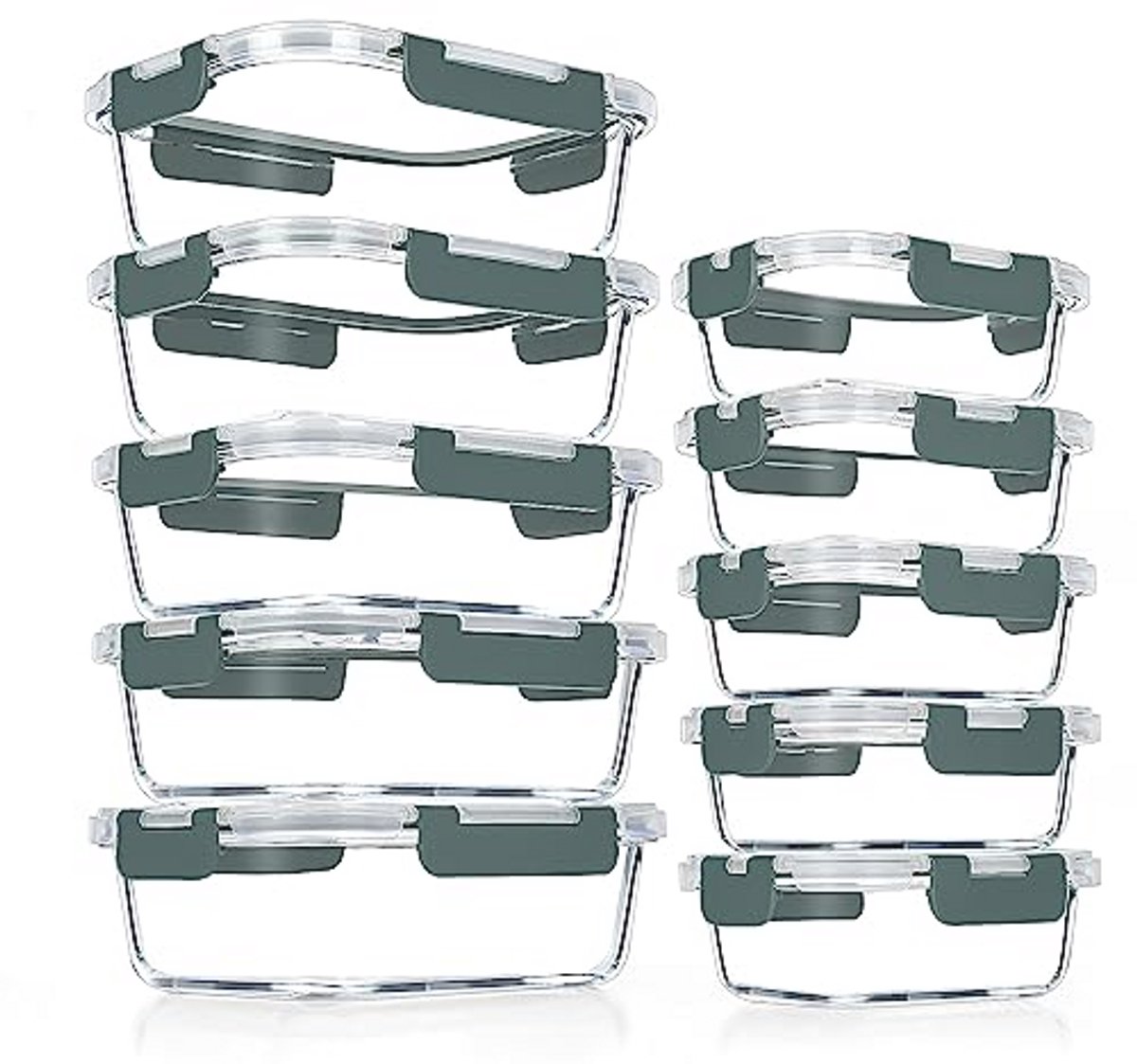 Set van 10 glazen maaltijdbereidingscontainers - Luchtdicht, stapelbaar en BPA-vrij voor magnetron, oven en vriezer