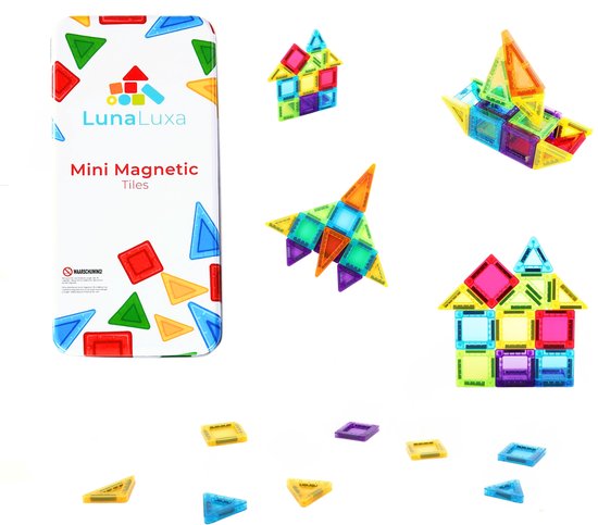 LunaLuxa - Magnetic tiles reisset - 30 stuks - Mini tiles - speelgoed voor in de auto - Magnetische tegels travelset - compatibel met magna tiles - reisspeelgoed - autospeelgoed - sinterklaas cadeautjes - cadeau - montessori speelgoed