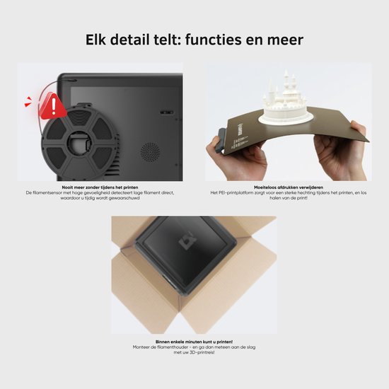 3D-printer met filament direct op de spoel en een flexibel PB-printplatform.