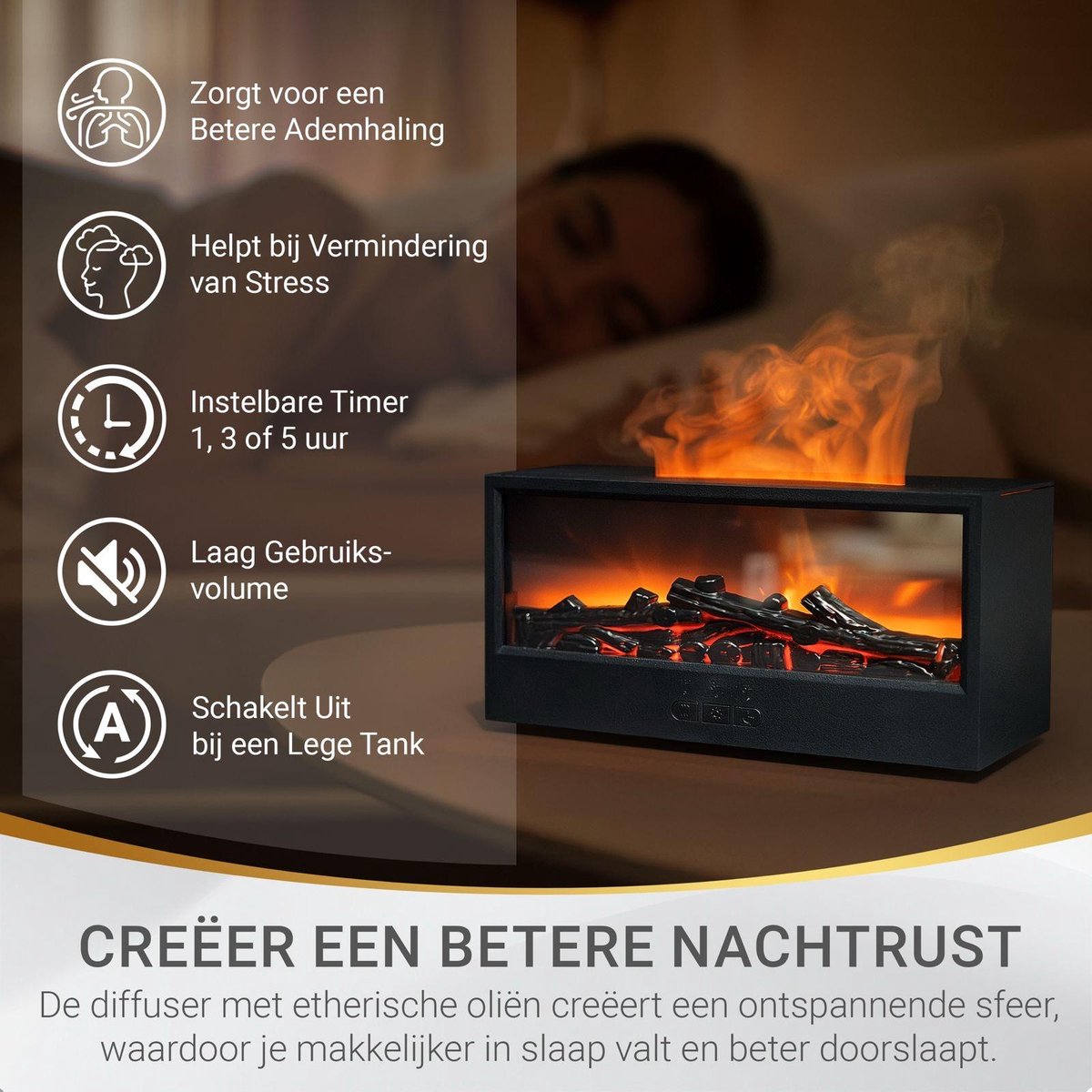 Diffuser - Aroma Difussers - Vlameffect - Geurverspreider - Luchtbevochtiger - Aromatherapie - Led lamp - kleuren - Verstuiver etherische olie - Vernevelaar - 200ml Slaapkamer- Kantoormeubel — cadeau in Wonen & Interieur - foto 4