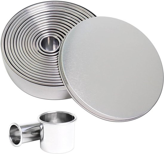 Set van 12 koekjesvormpjes van roestvrij staal - bakspullen - uitsteekvormpjes - Set bakvormpjes - Gereedschap voor het maken van koekjes - Roestvrij staal - Zilver