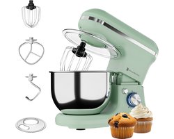 KitchenBrothers 1200W Keukenmachine - Keukenrobot - 5L - Mixer met Mengkom - BPA-vrij Keukenmixer - Pastelgroen