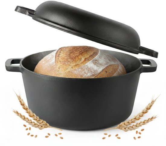 ISENVI Byron - Gietijzeren Braadpan met Grilldeksel - 26 cm - Geschikt voor BBQ & Inductie - Broodpan / Broodbakbol - PFAS, PTFE en PFOA Vrij - Alle Warmtebronnen