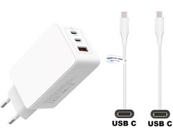 OneOne 65W super snellader met 3 poorten. Oplader met Sterke 3,0m USB C naar C kabel. PPS GaN PD lader adapter past op Chromebook laptop met USB C van Acer, Apple, Asus, Dell, HP, Huawei, Lenovo, Microsoft, MSI, Panasonic, Samsung, Toshiba.