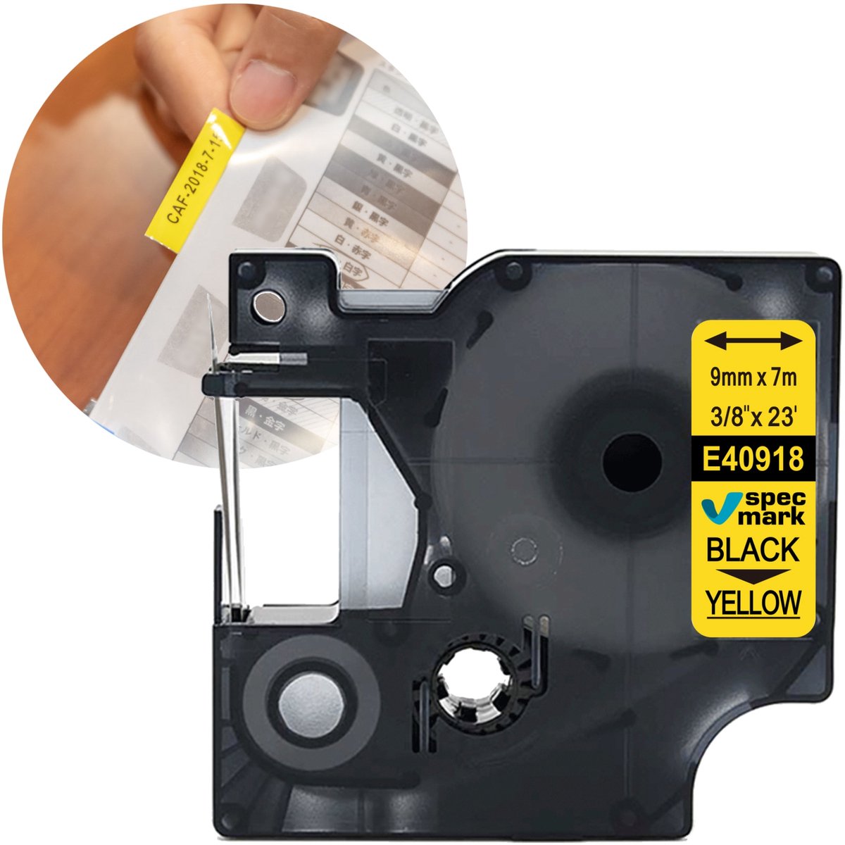 Specmark DYMO D1 40918 tape, 9 mm, geel/zwart, compatibel