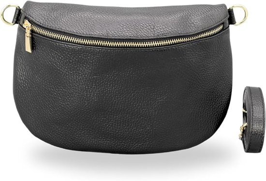 BELCHOME AFIA heuptas voor dames, handgemaakte schoudertas en crossbodytas van echt leer met leren riem en brede schouderband met patroon, 3 vakken, stijlvol, gemaakt in Italië, Zwart