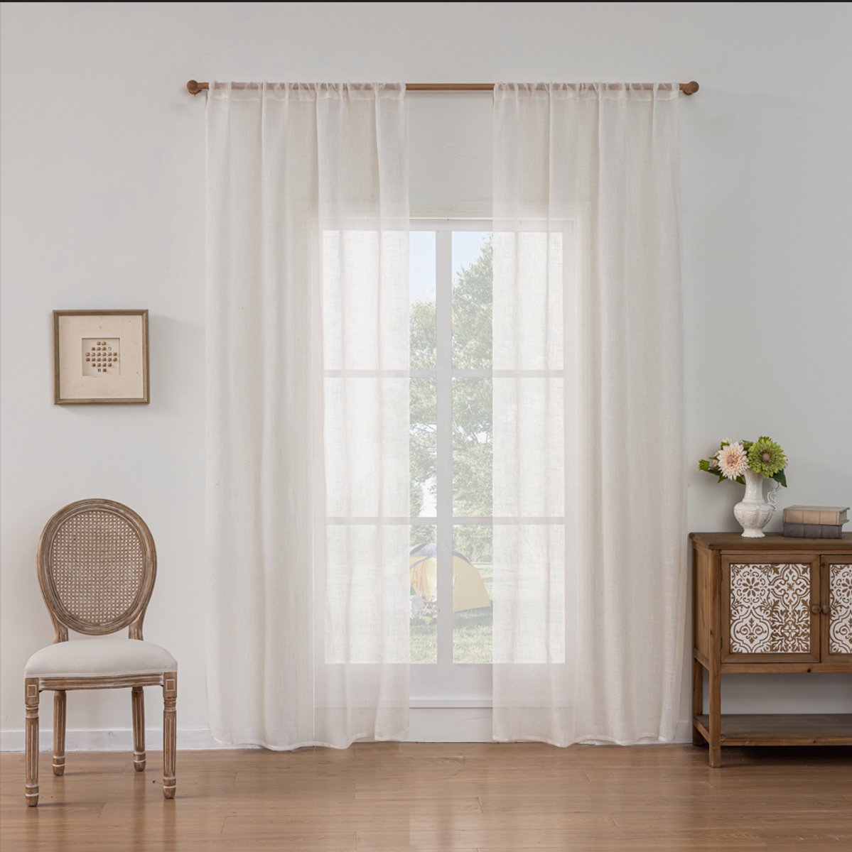 Linnenlook slub voile gordijnen met oogjes voor woonkamer slaapkamer modern boho natuurlijk gordijn semi-transparant oogjesgordijn transparant,132x220cm