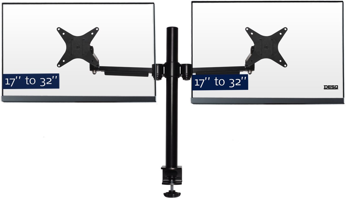 DESQ® Dubbele Monitorarm | Slimline | Zwart | Quick-Release | Tot 20 KG |