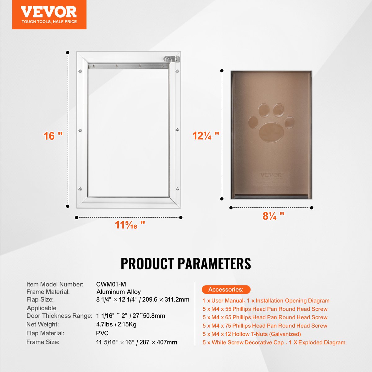 VEVOR Huisdierenluik Kattenluik Hondenluik Magneetklepsysteem Aluminium M thumbnail 3