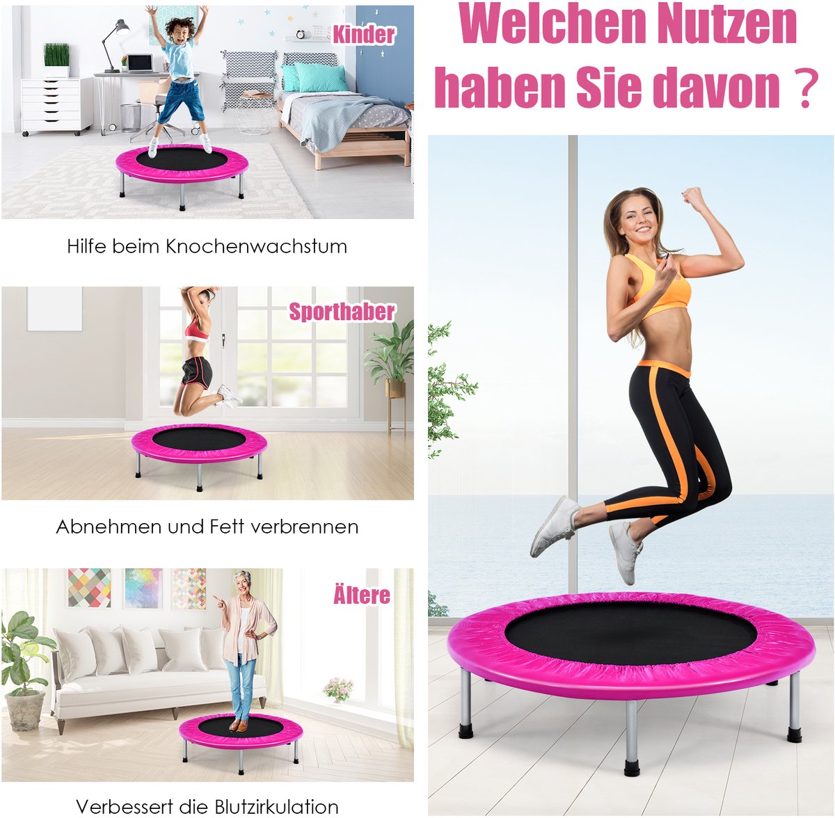 COSTWAY φ Mini-trampoline, 97 cm, opvouwbare trampoline, kindertrampoline tot 150 kg belastbaar, tuintrampoline, indoor- en outdoortrampoline voor kinderen en volwassenen — afbeelding 8