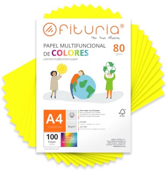 Kleurpapier, verpakking met 50 vellen A3, 80 g, kleurrijk papier voor knutselwerk, printer, scrapbooking, ideaal voor origami, Papyroflexia, kantoor en school (fluor-assortiment, 50 h