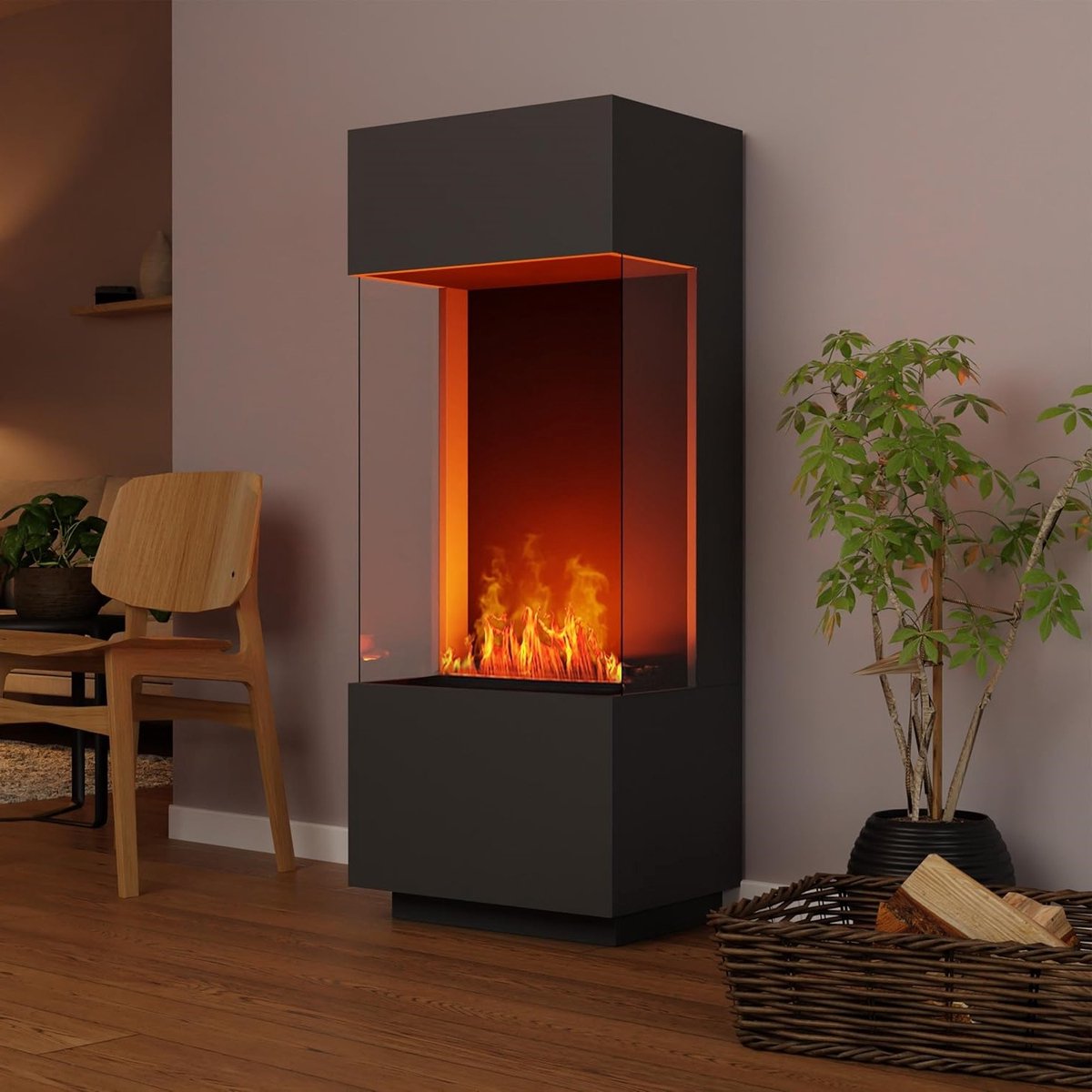 Elektrische Waterdamp Haard TasalFurniture Opti-Myst 400 – Staande Vrijstaande Kachel met Realistische 3D LED Vlammen, Knisperend Haardgeluid, Afstandsbediening, Modern Design, 55x136x40 cm, Grijs, Perfect voor Woonkamer en Sfeervolle Binnenruimtes