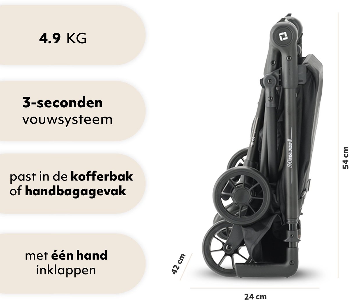 Qplay Mega Pro Buggy - Inklapbaar - Lichtgewicht Reisbuggy - Apricot – foto 7