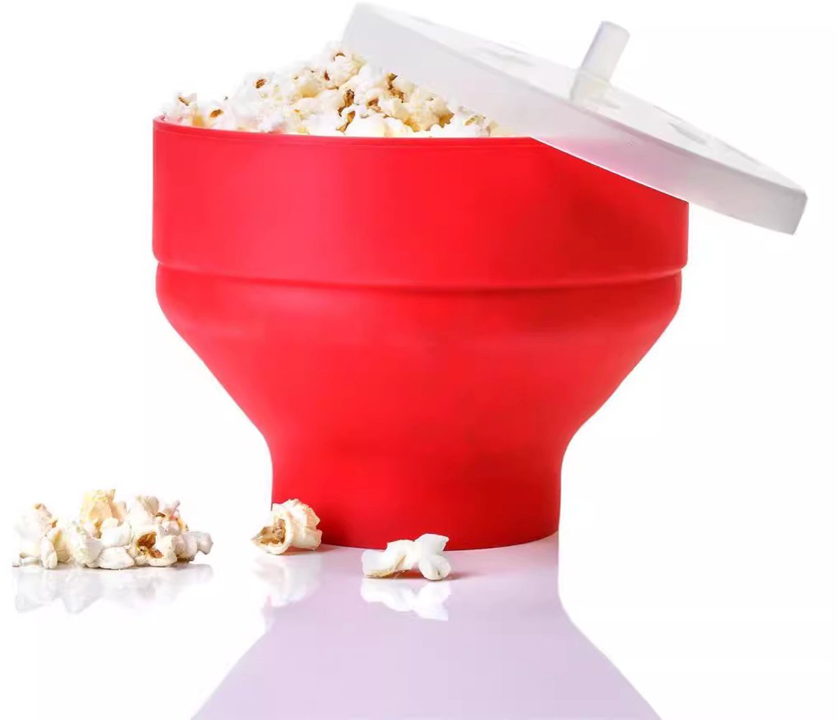 Popcorn maker - Silicone - Opvouwbaar - Siliconen magnetron popcornkom - Magnetron - Opvouwbare popcornkommen - Met deksel en handvat - Vaatwasserbestendig - Rood