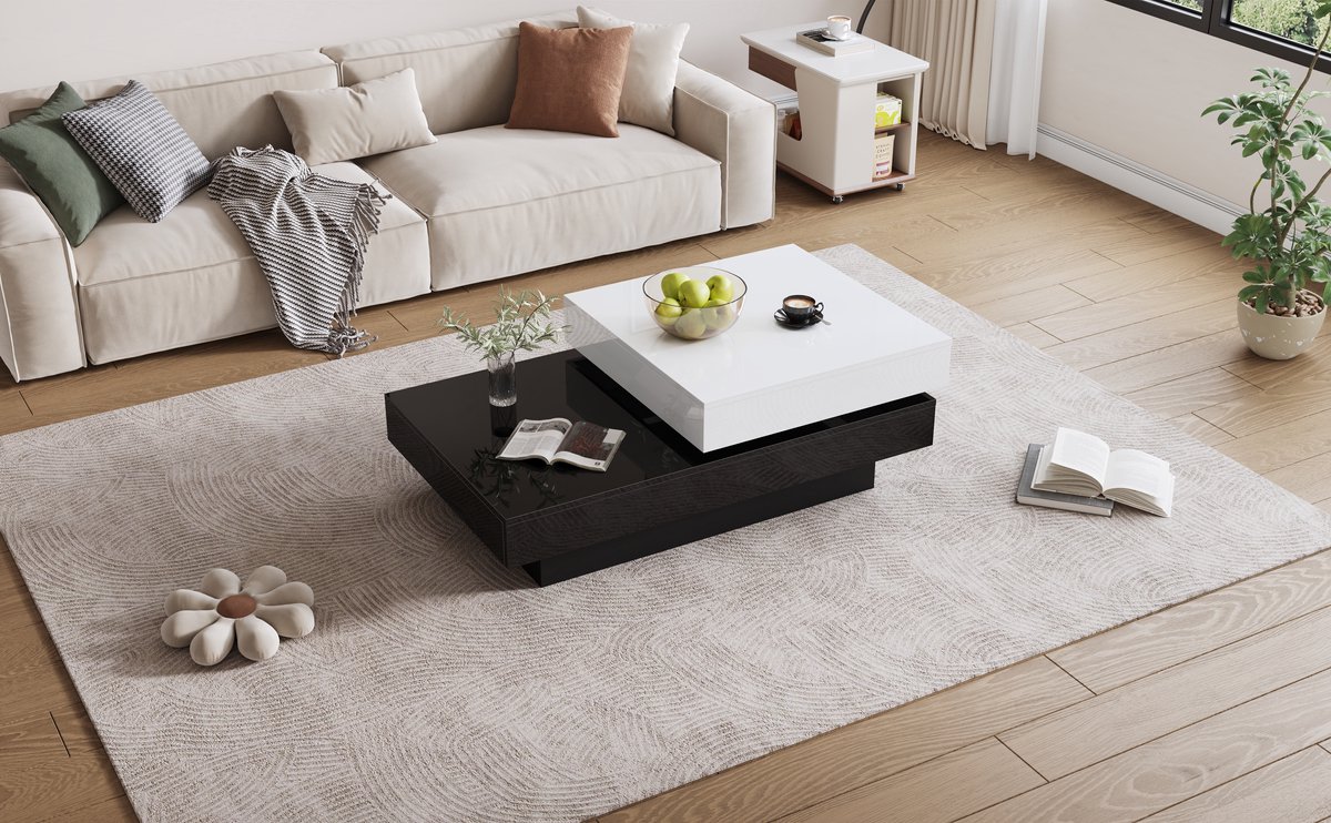 STILVORA Salontafels - Bijzettafel Zwart Met Draaibaar Desktop - Dubbel Opberglaag - 103x60x35.5 cm - Spaanplaat - Zwart