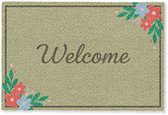 Deurmat 90x60 cm - Droogloopmat Welkom - Bloemen - Groen - Mat voor binnen - Schoonloopmat - Deurmatten met print - Inloopmat