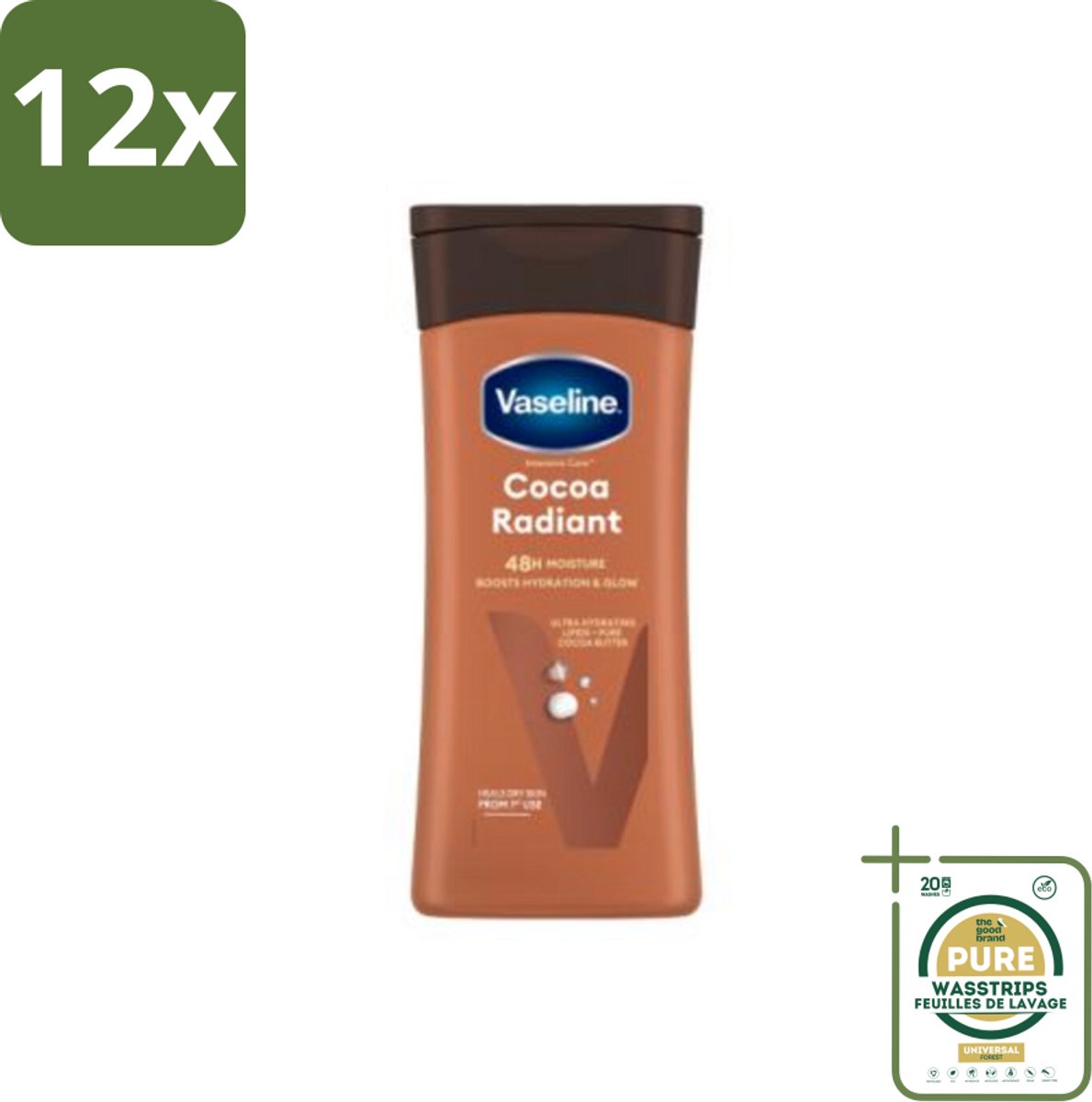 Vaseline Bodylotion Cocoa 200 ml - Voordeelverpakking - 12 stuks - Vaseline - Droge huid