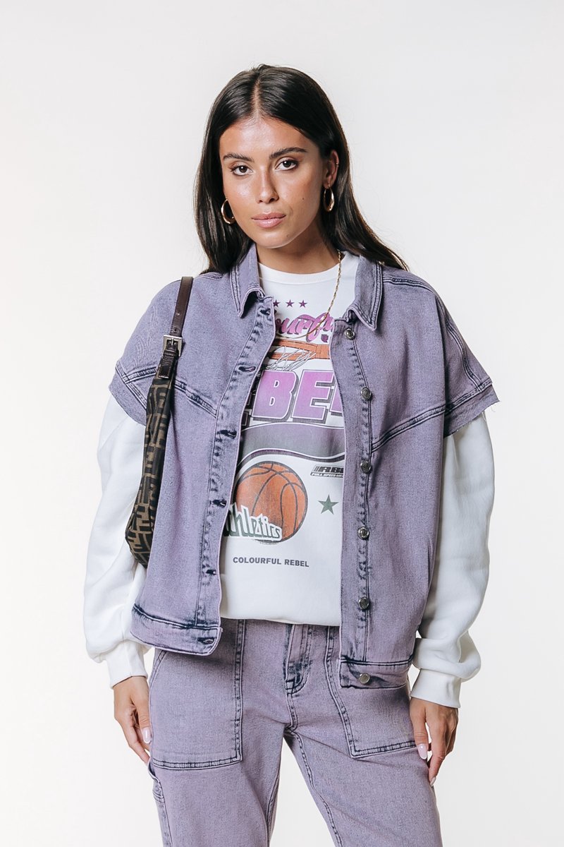 Colourful Rebel Vive Acid Wash Denim Gilet- XL