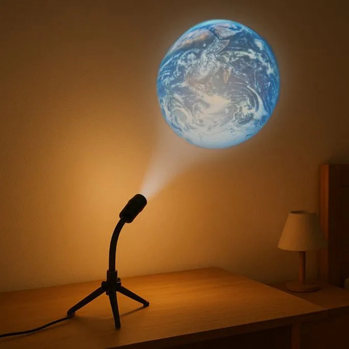 Projectielamp Aarde & Maan – Sfeerlamp – 360° Verstelbare Houder – USB Voeding