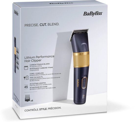 BaByliss Lithium Power Pro Tondeuse Mannen E986E - 45 lengte instellingen - 160 min draadloos gebruik - Trimmer voor Hoofd & Baard - 8 opzetkammen - Haartrimmer Mannen