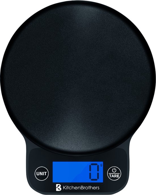 Balance de cuisine KitchenBrothers - Balance de Cuisine numérique - 1 g à 6 kg - Fonction Tare - Piles incluses - Zwart