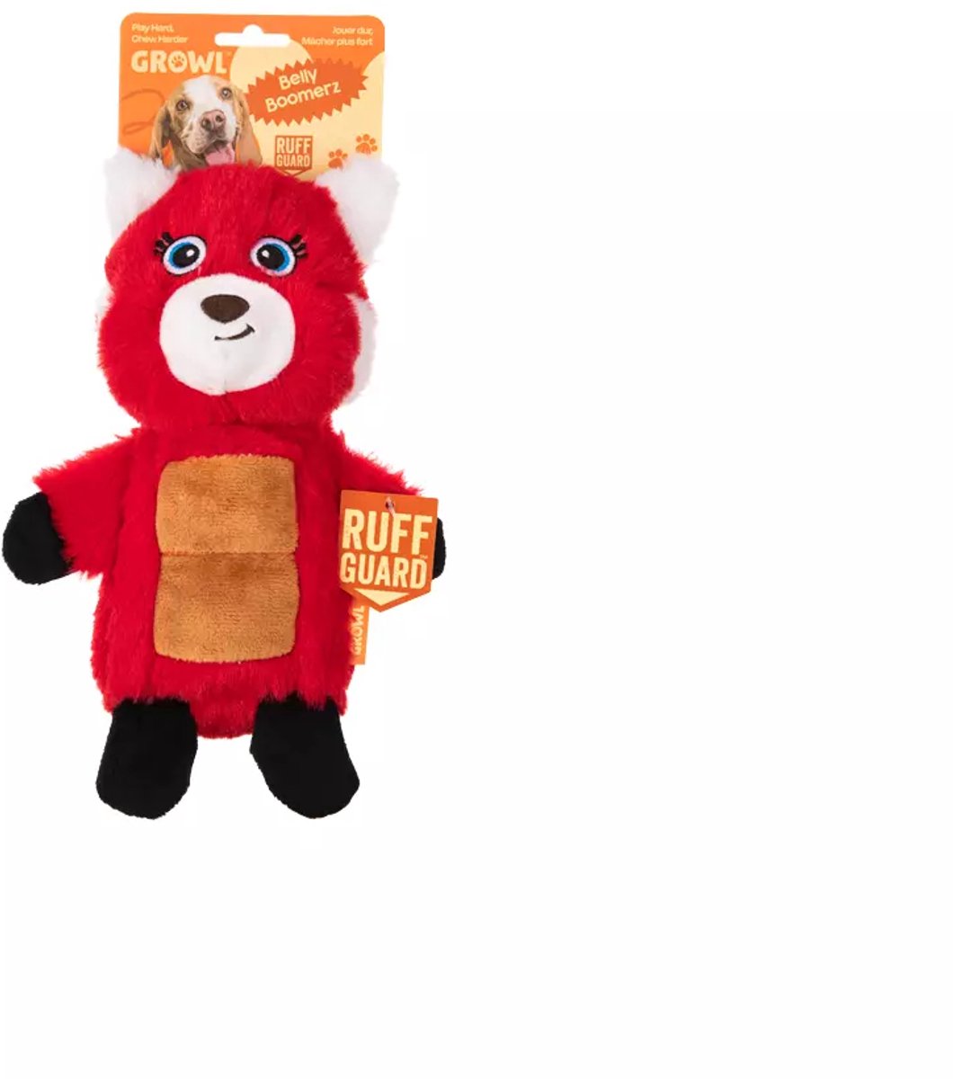 Growl Belly Boomerz Hondenspeeltje met Pieper - Hondenknuffel - Kauwspeelgoed en Trektouw voor Alle Honden - Riley de Rode Panda