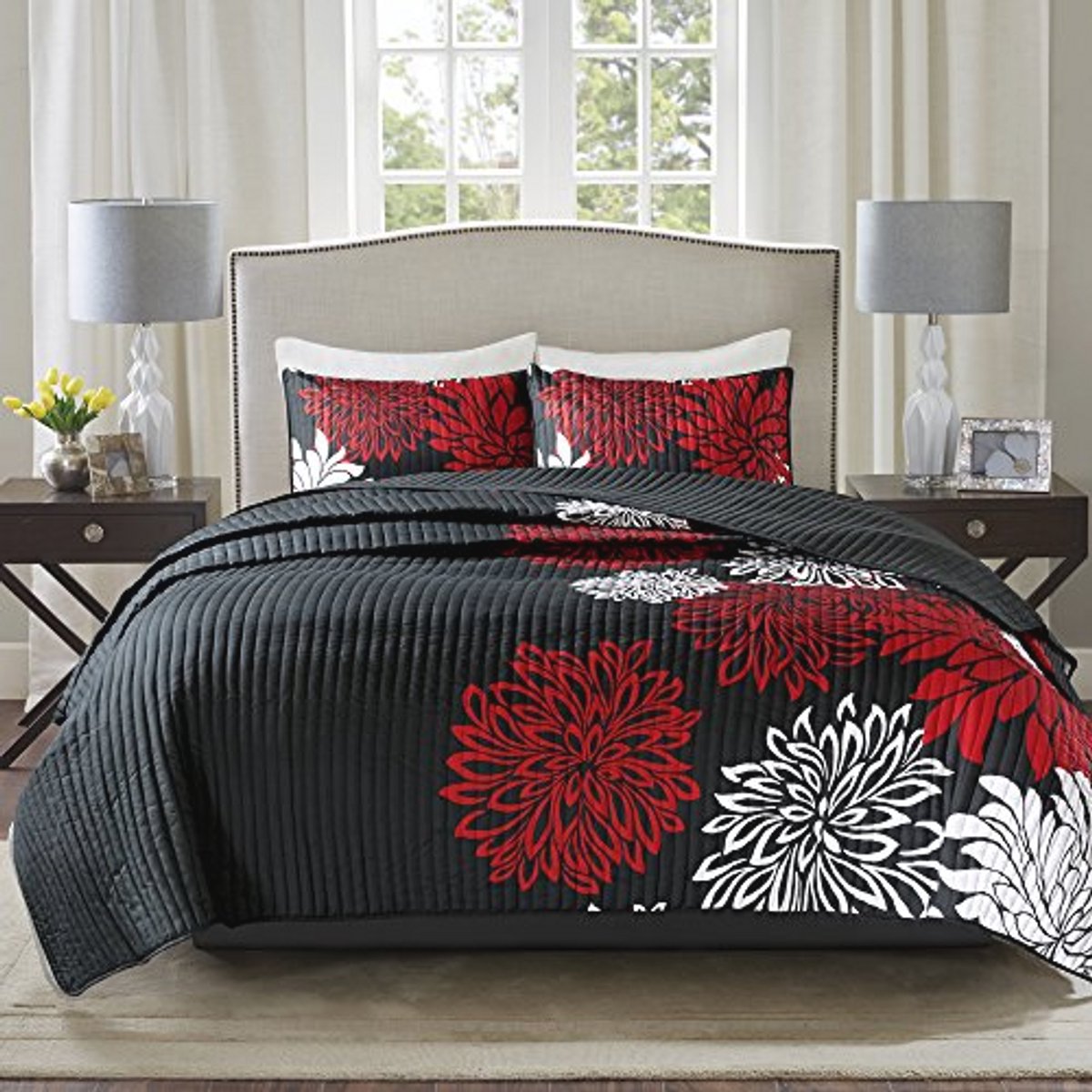 Kussen Set - Casual Bloemenprint Met Kanaalnaad Ontwerp, Lichtgewicht Dekbed, Koele Beddeg