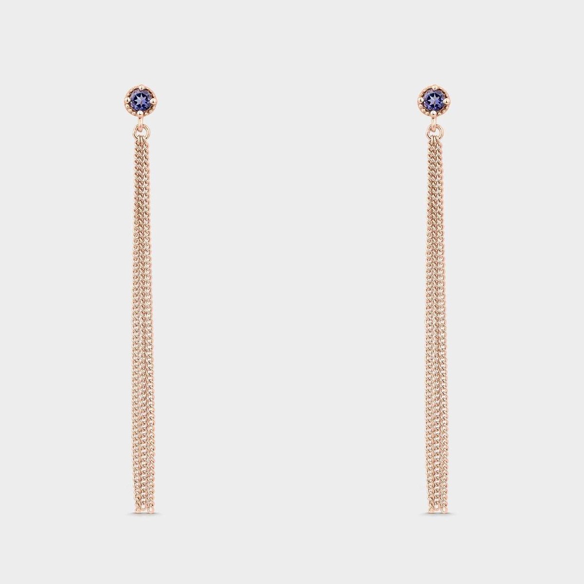 Agni oorbellen – Roséverguld zilver met ioliet (halfedelsteen)