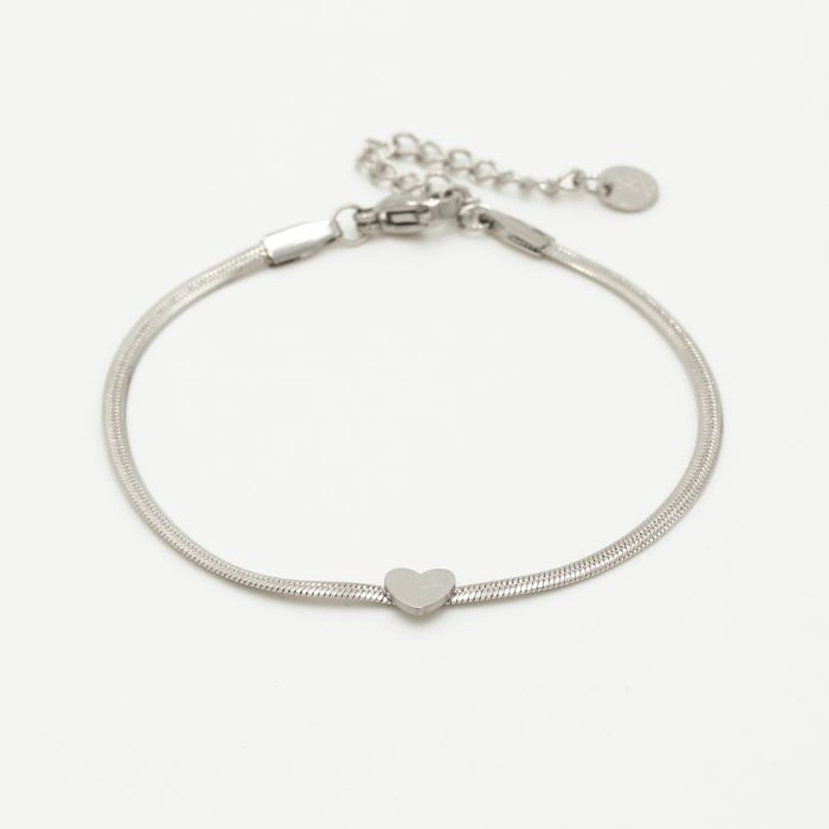 Armband plat met hart zilver- stainless steel nikkelvrij- dames- sint- kerst- cadeau- moederdag