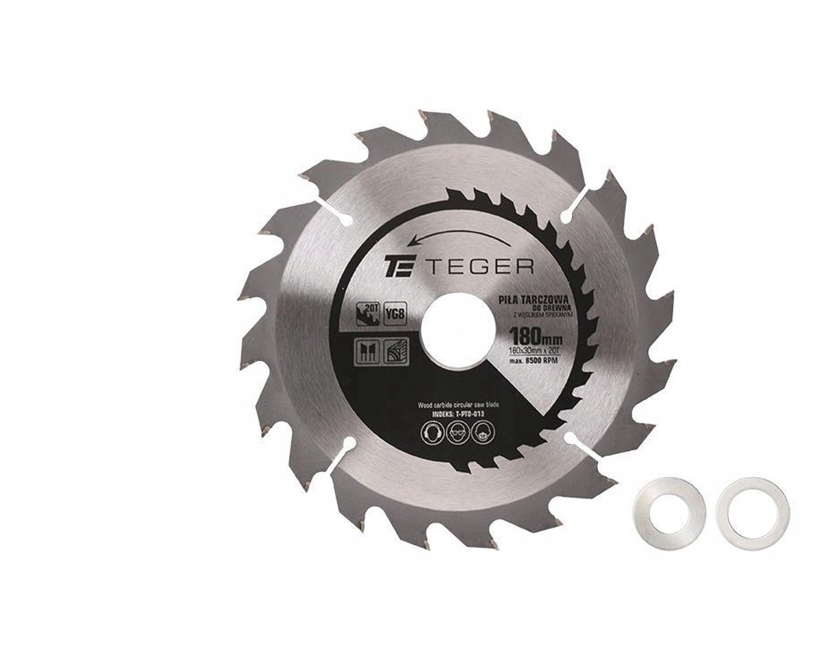 Teger Zaagblad 180mm Hardmetalen 20T voor Hout