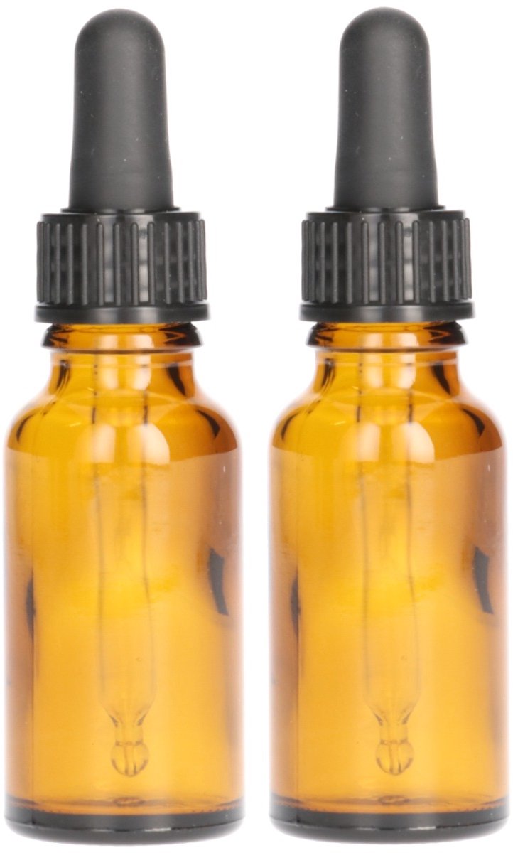 2x Druppelflesje met Druppelaar 20 ml - Bruin - Pipetflesje, Lege Druppelfles Pipet, Glaze