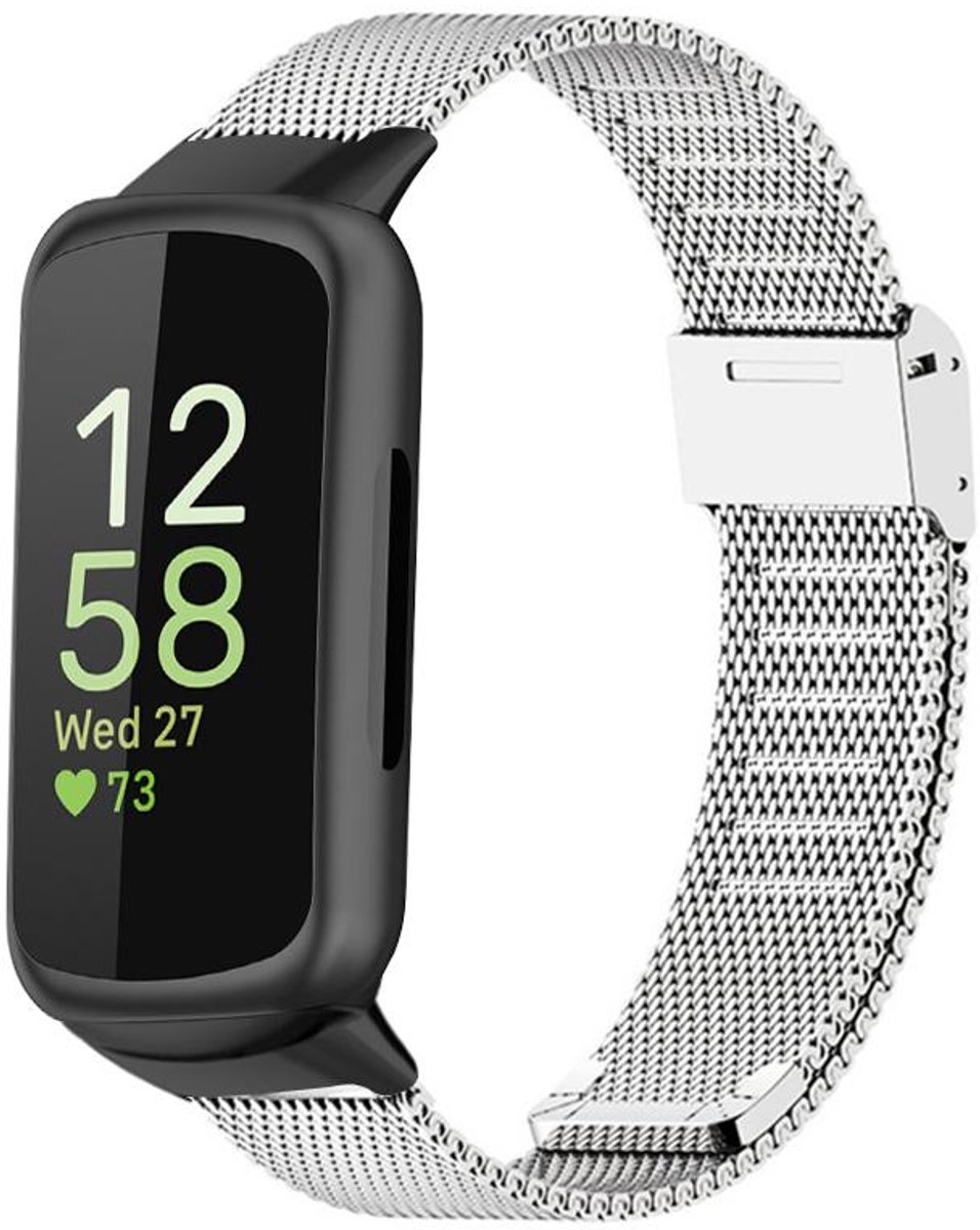 Milanees bandje - geschikt voor Fitbit Inspire 3 - rvs Milanese met gesp sluiting - zilver