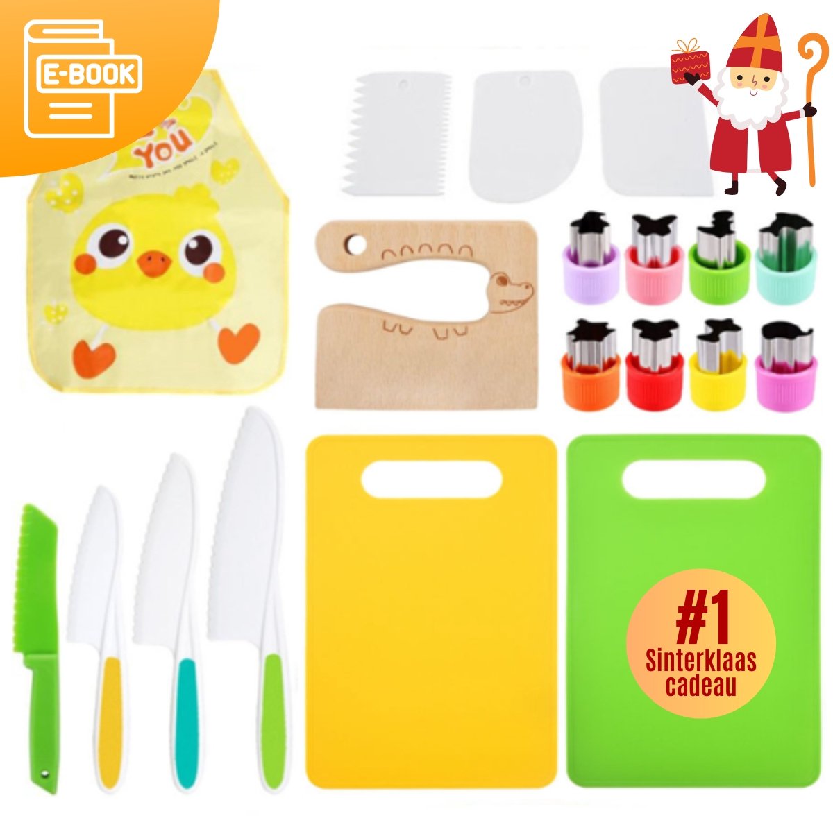 JT Products Kindermessen Set 19 Delig - Inclusief E-book - Kindermessenset - Kiddikutter - Kindermes - Le Petit Chef - Kinder Mes - Koken Met Kinderen - Kookgerei Kinderen - Kinder Kookmes - Mes Kind