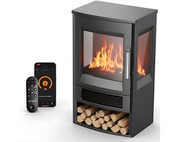 Zenzee Sfeerhaard Elektrisch - Vrijstaand - Elektrische kachel - Elektrische haard - Thermostaat – Timer - Afstandsbediening - WiFi APP bediening – 1800W – Zwart - Openhaard