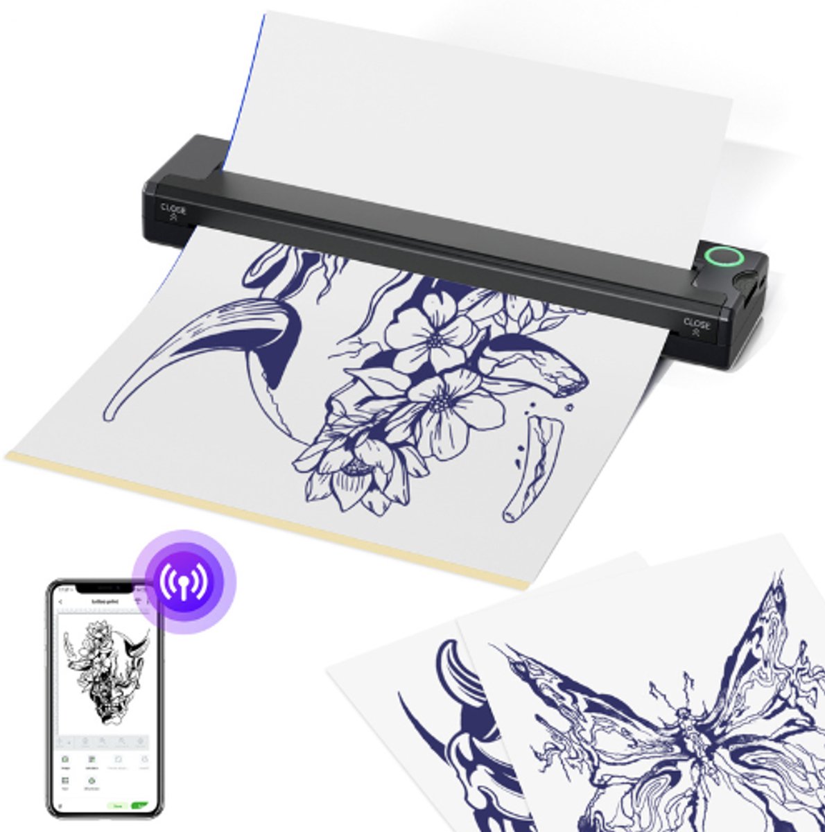 ElevateCommerce - Thermische Tattoo Printer – Draadloze Stencil Machine – Compatibel met Telefoon & PC